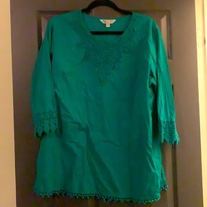 Emerald green embroidered tunic